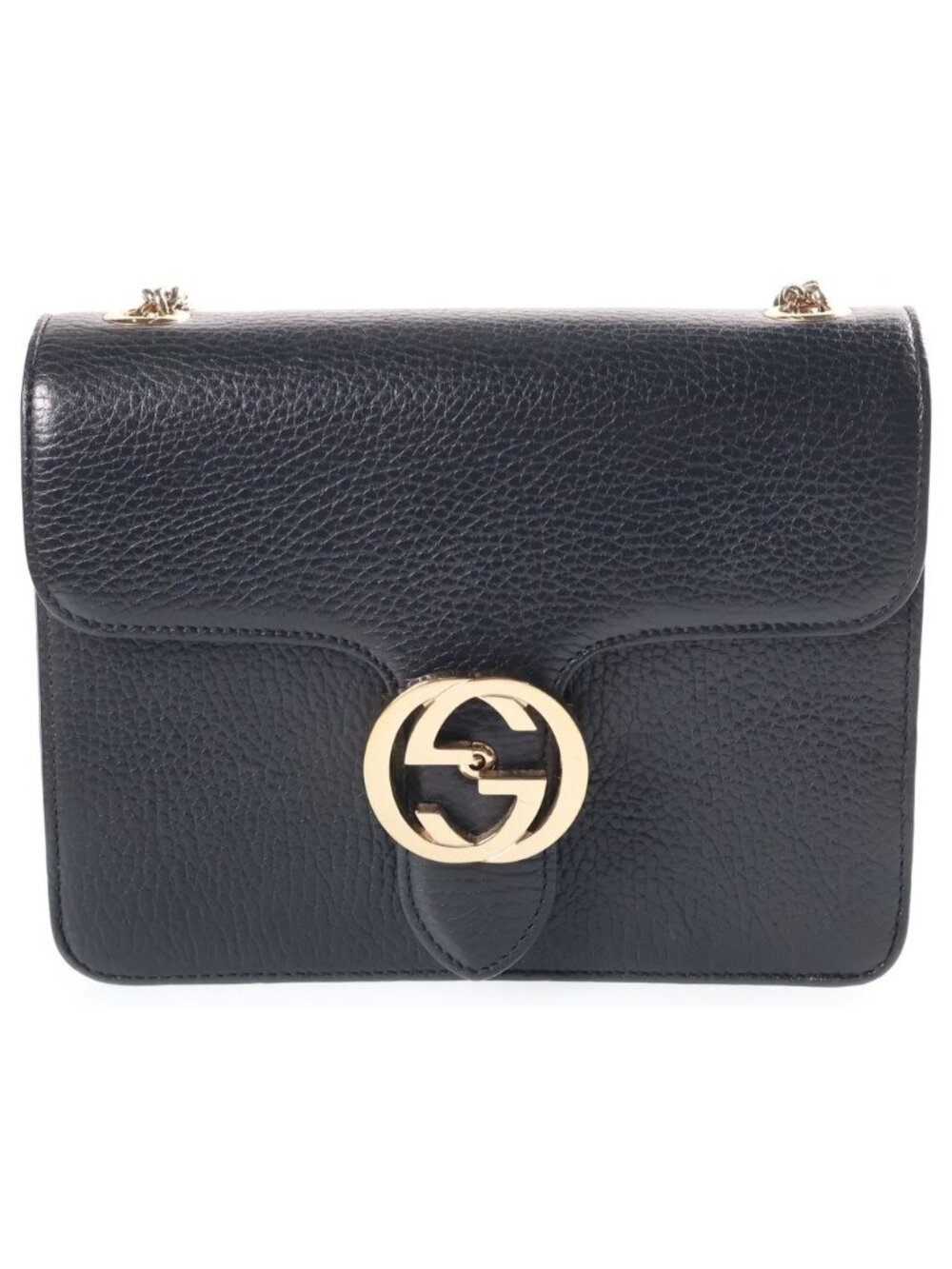 Gucci Interlocking G Leather Chain Shoulder Bag Gold Black